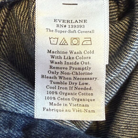 Everlane Super-Soft Coverall Blue Denim Jumpsuit Raw Hem Organic Cotton Size 4 - Picture 11 of 12